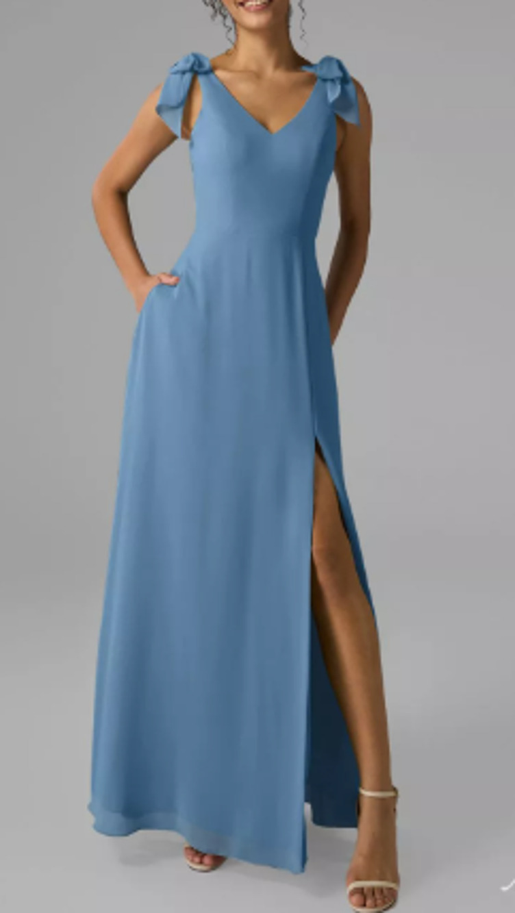 AW BRIDAL 0 XS dusty blue Ashleigh  formal party bridesmaid maxi dress NEW B45